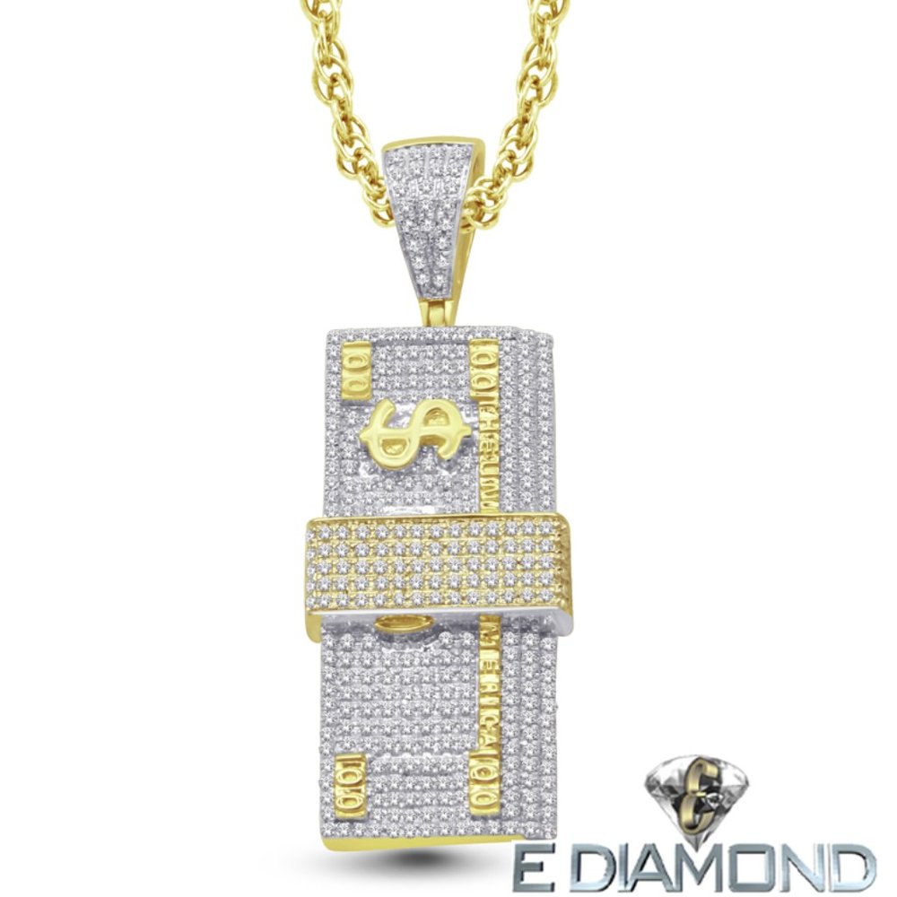 10K Solid Gold 1 CARAT DIAMOND RUBBER BAND MONEY STACK PENDANT